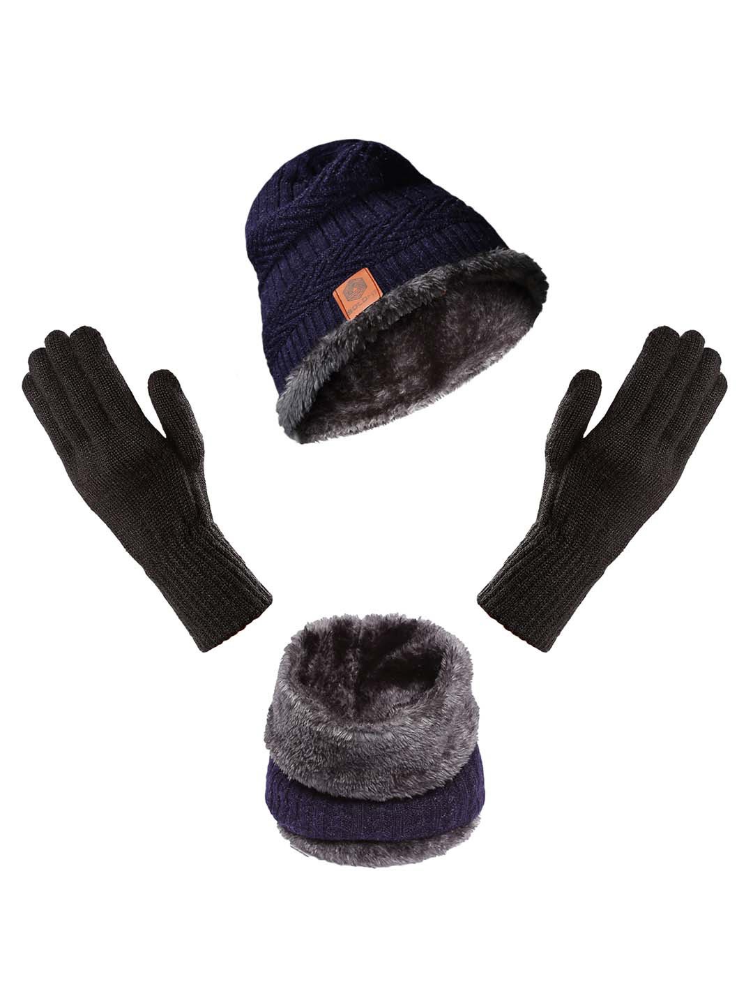 

BOLDFIT Unisex Scarf & Gloves And Beanie Set, Navy blue