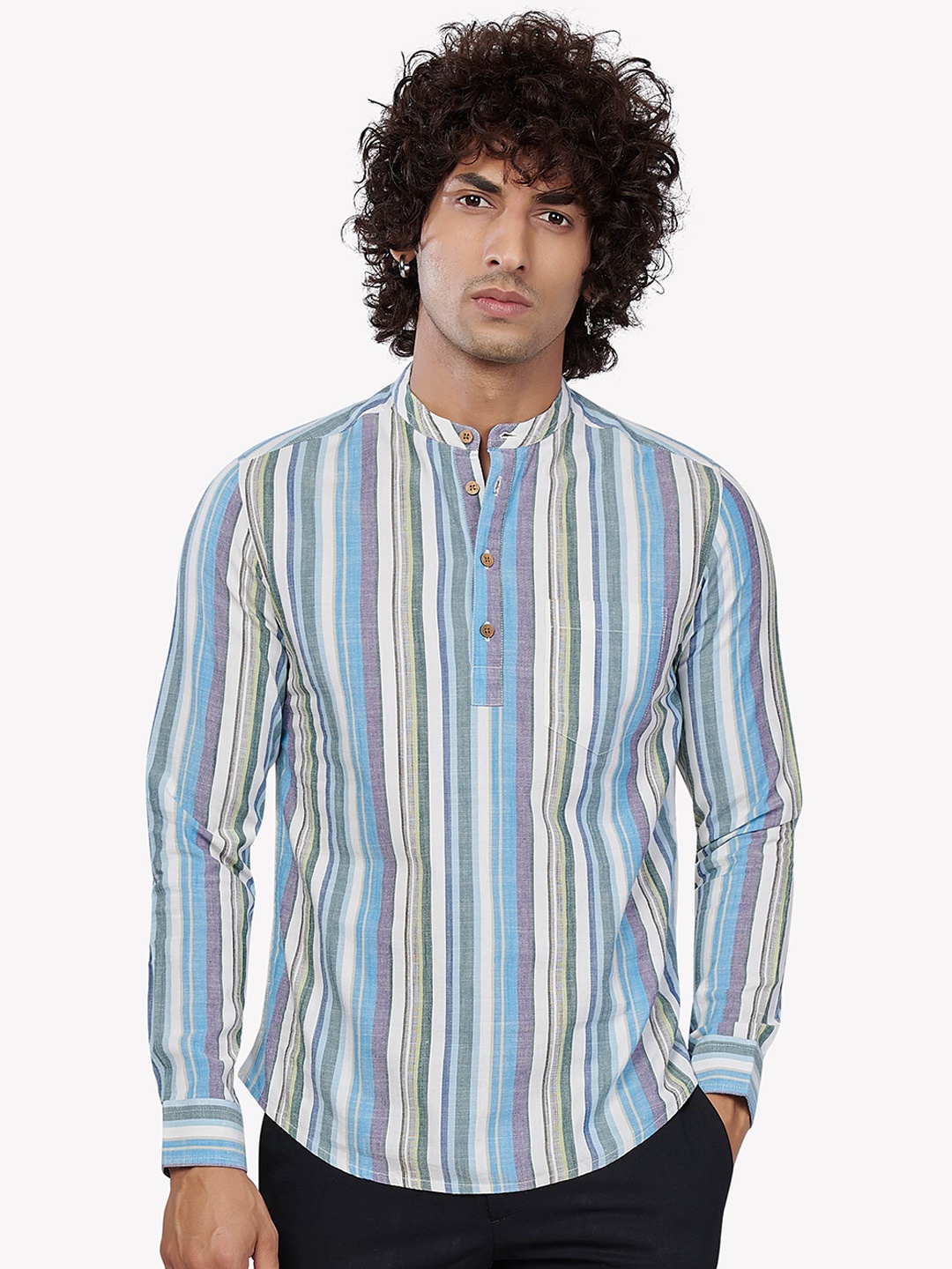 

VASTRADO Men Striped Cotton Kurta, White