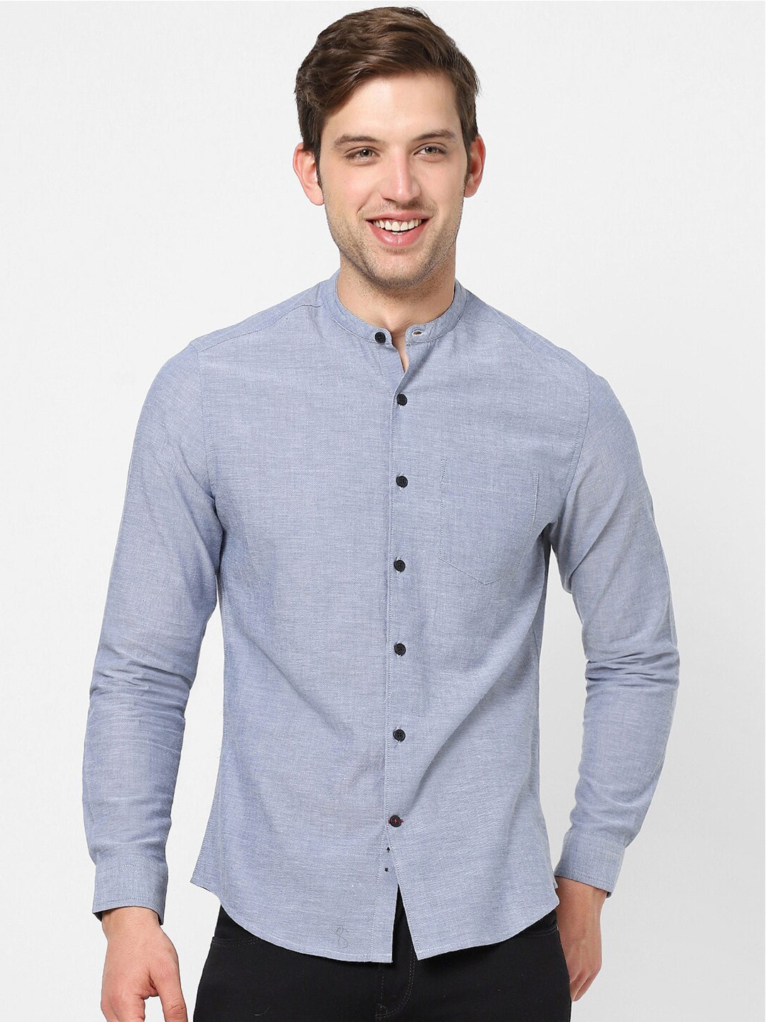 

VASTRADO Men Collarless Casual Cotton Shirt, Blue