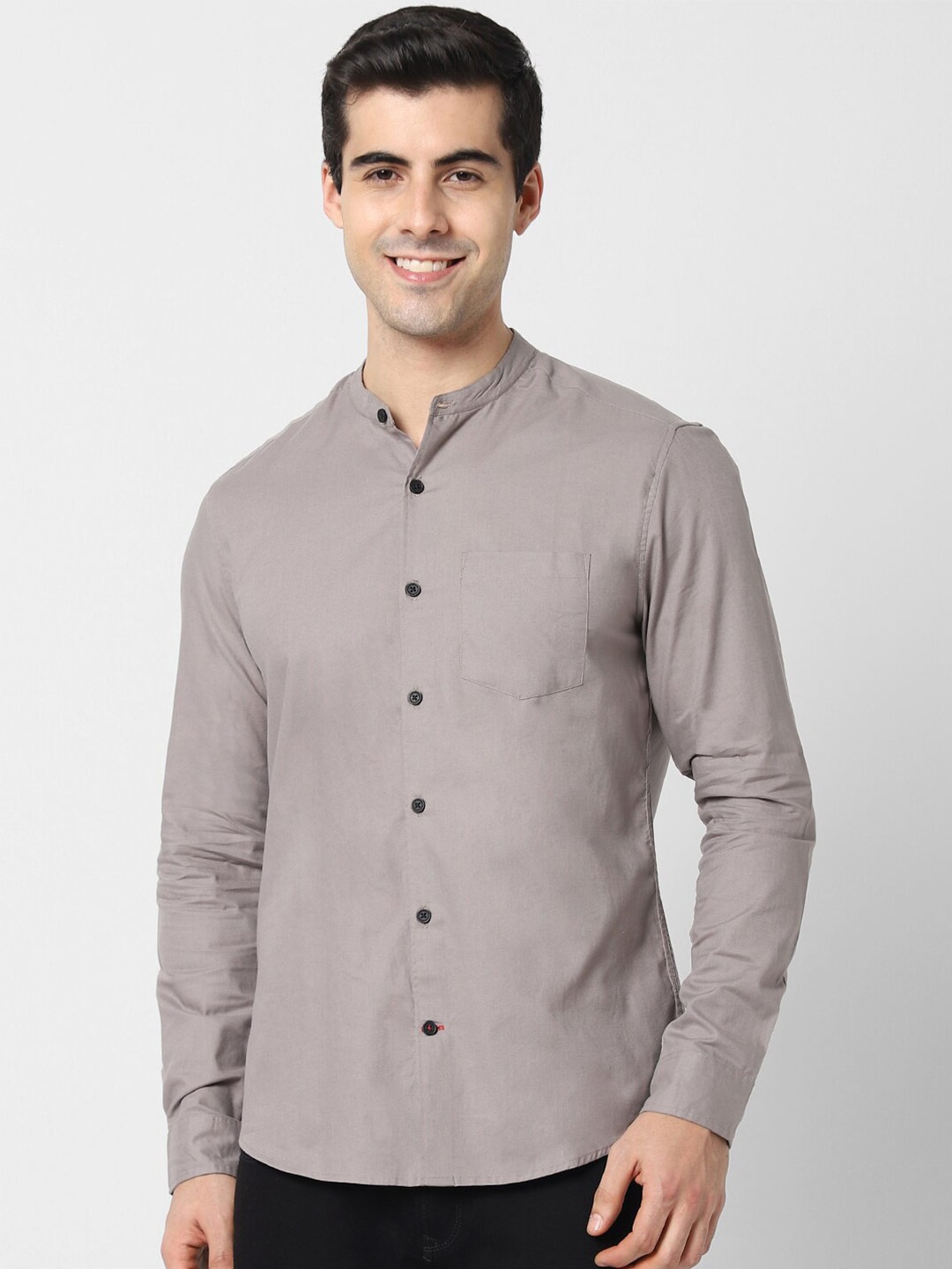 

VASTRADO Men Long Sleeves Mandarin Collar Casual Cotton Shirt, Beige