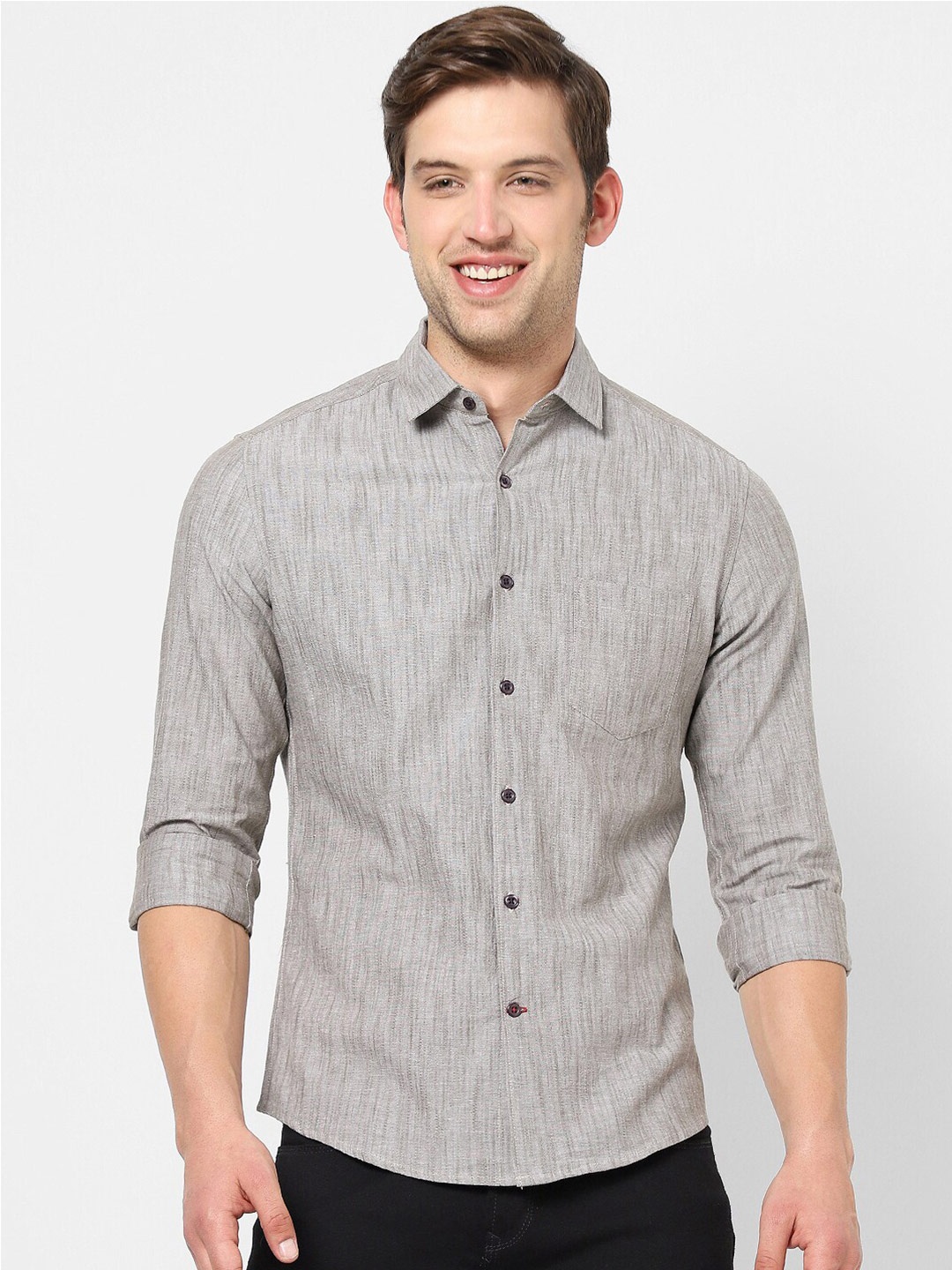 

VASTRADO Men Long Sleeves Spread Collar Casual Cotton Shirt, Grey