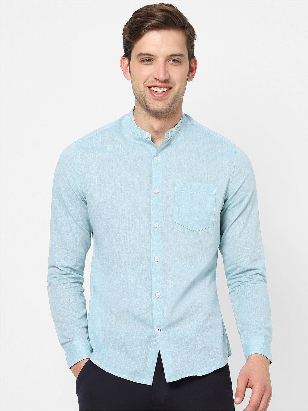 

VASTRADO Men Mandarin Collar Casual Cotton Shirt, Blue