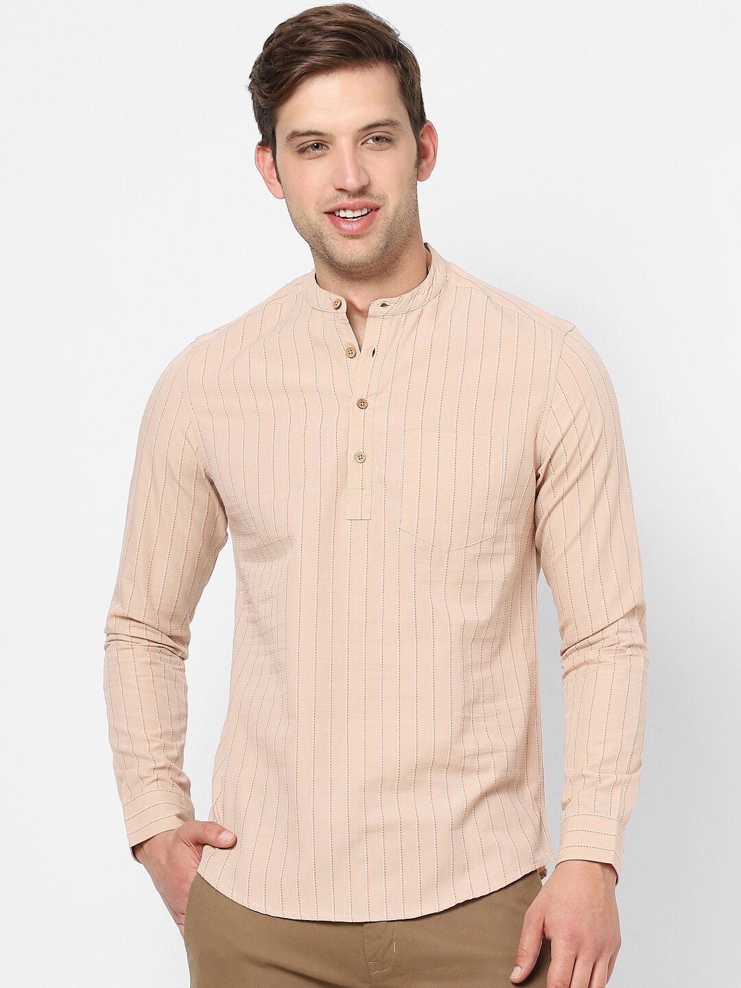 

VASTRADO Men Striped Dobby Kurta, Beige