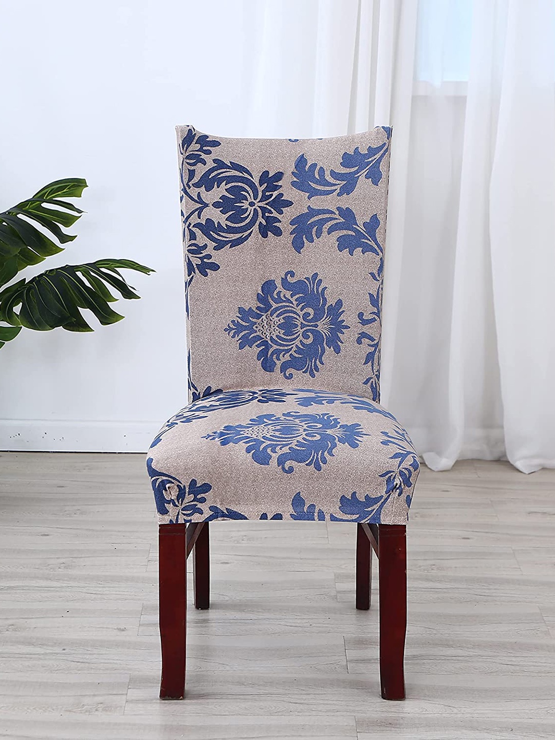 

HOUSE OF QUIRK Set Of 6 Grey & Blue Printed Removable Chair Covers