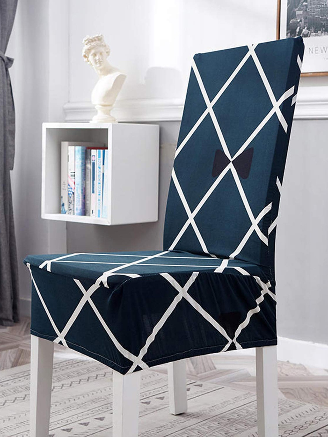 

HOUSE OF QUIRK Set Of 6 Blue & White Printed Removable Chair Covers