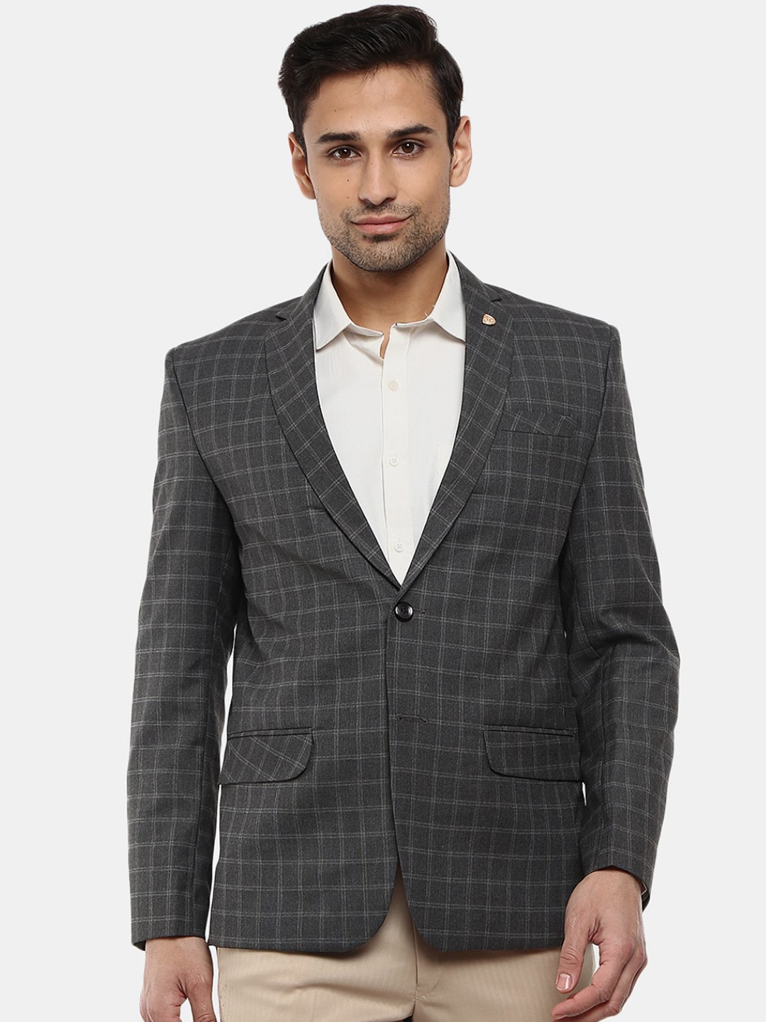 

V-Mart Men Checked Single-Breasted Formal Blazer, Grey