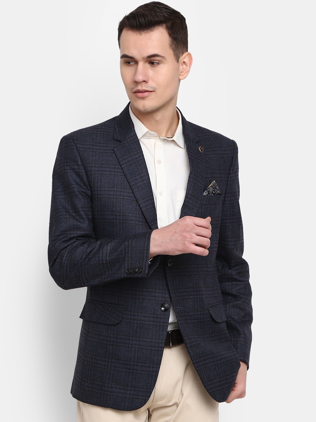 

V-Mart Men Checked Single-Breasted Blazers, Blue