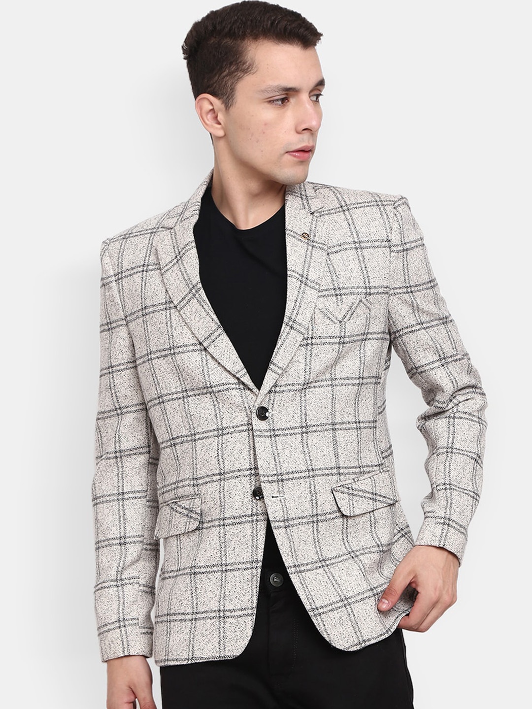 

V-Mart Men Checked Single Breasted Casual Blazer, Grey