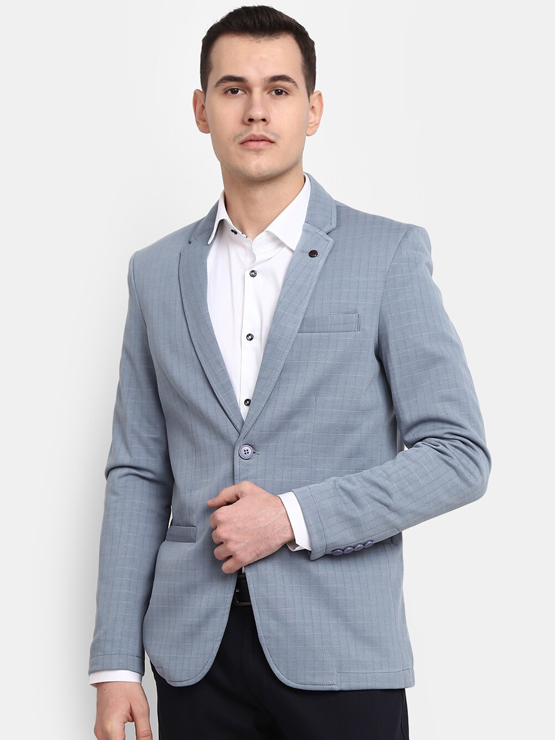 

V-Mart Men Checked Single-Breasted Formal Blazers, Blue