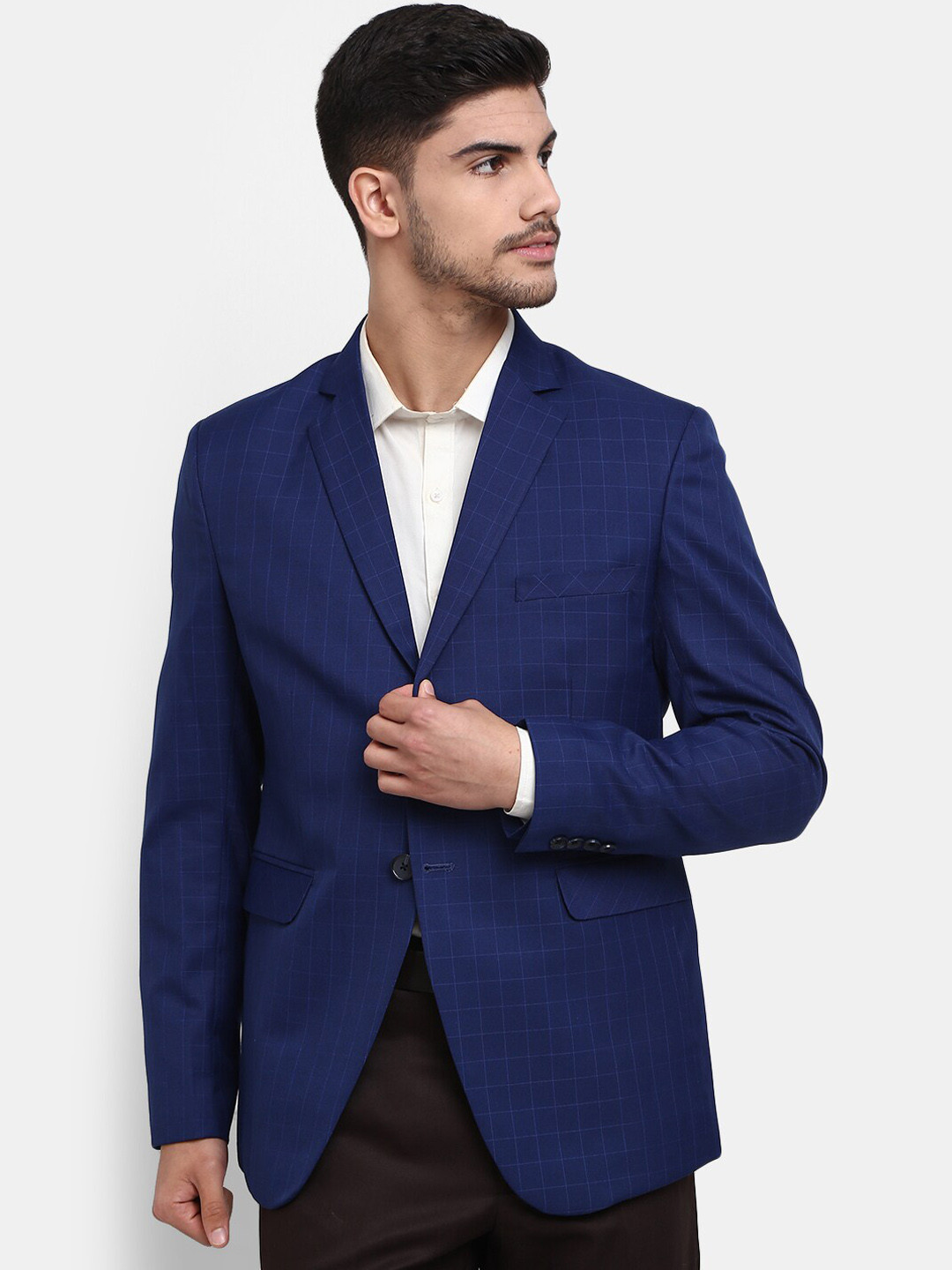 

V-Mart Men Checked Single-Breasted Formal Blazer, Blue
