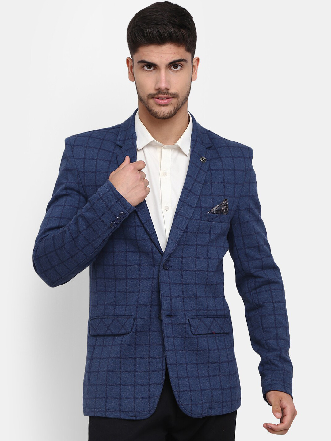 

V-Mart Men Checked Single-Breasted Casual Blazers, Blue
