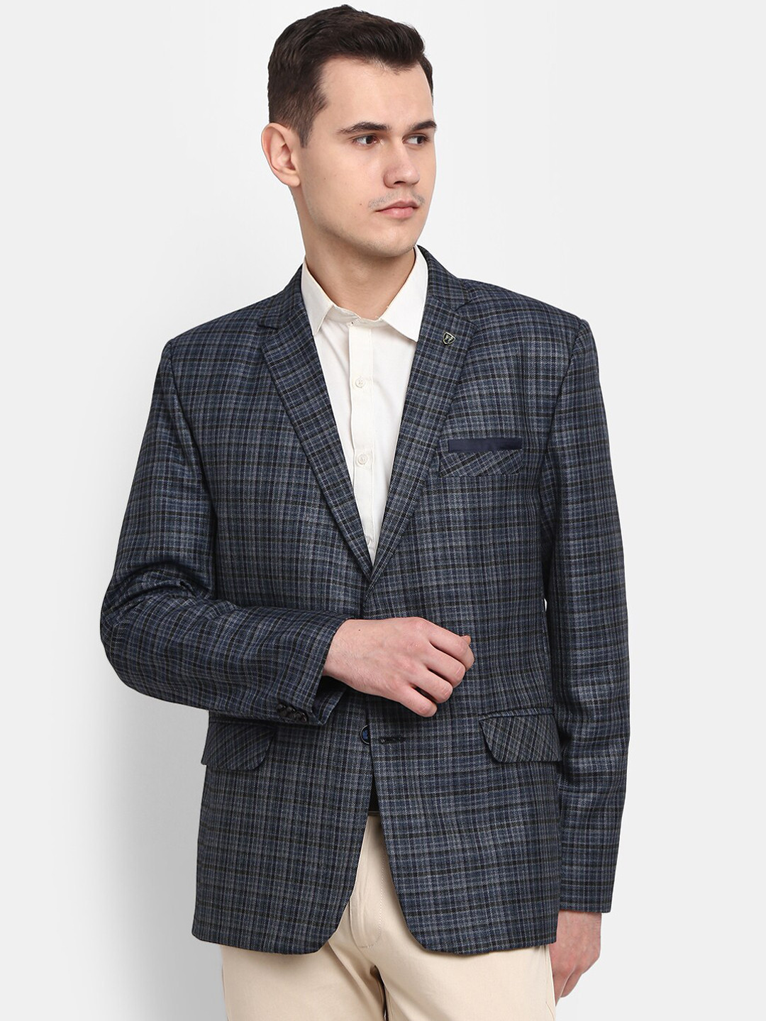 

V-Mart Men Checked Single Breasted Casual Blazer, Blue