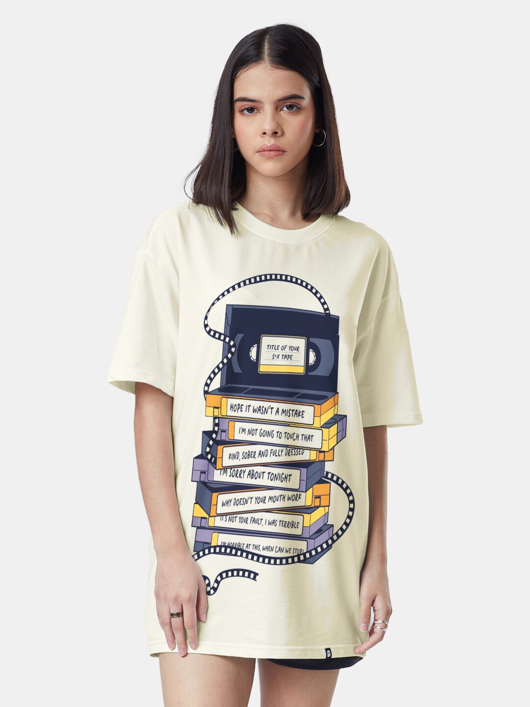 

The Souled Store Women Typography Printed Loose Fit Pure Cotton T-shirt, Off white