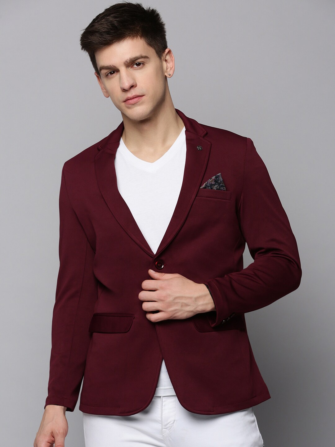 

SHOWOFF Men Cotton Notched Lapel Single Breasted front Blazer, Burgundy