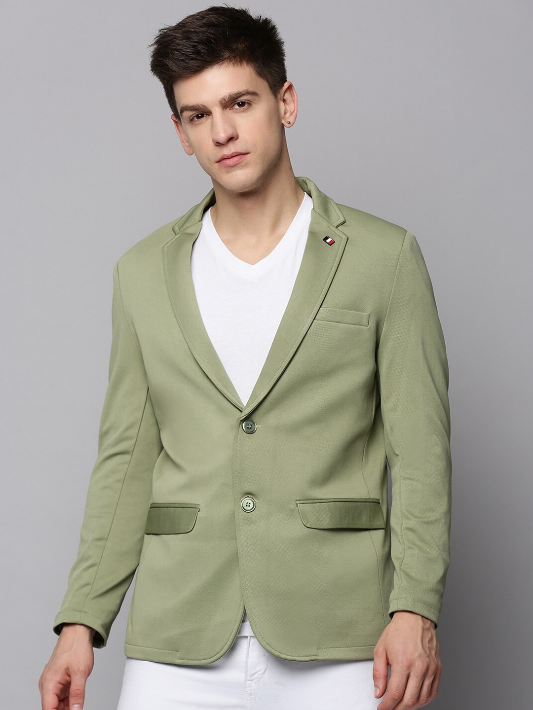 

SHOWOFF Men Cotton Open Front Casual Blazer, Sea green