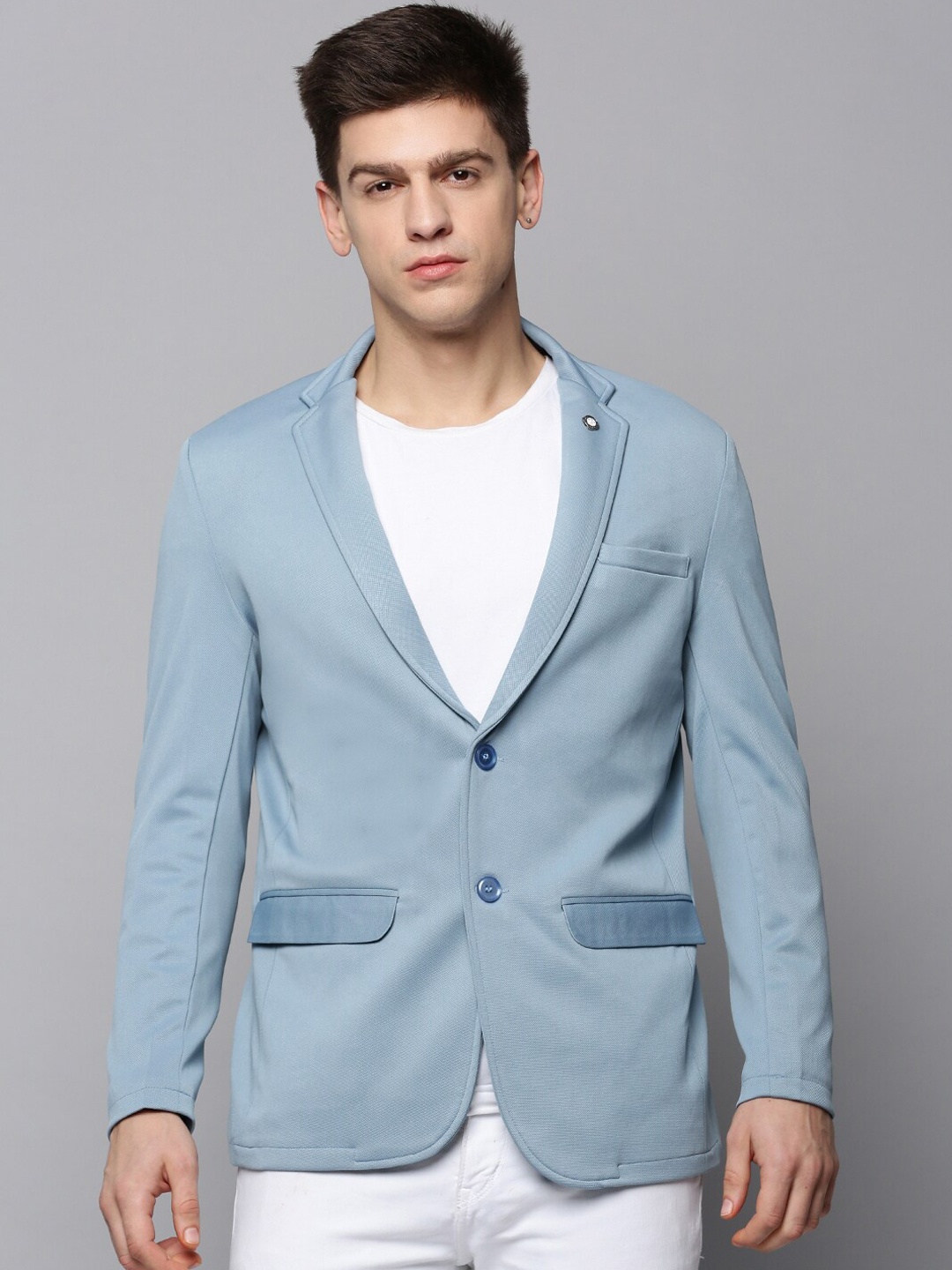 

SHOWOFF Men Cotton Single-Breasted Blazers, Blue