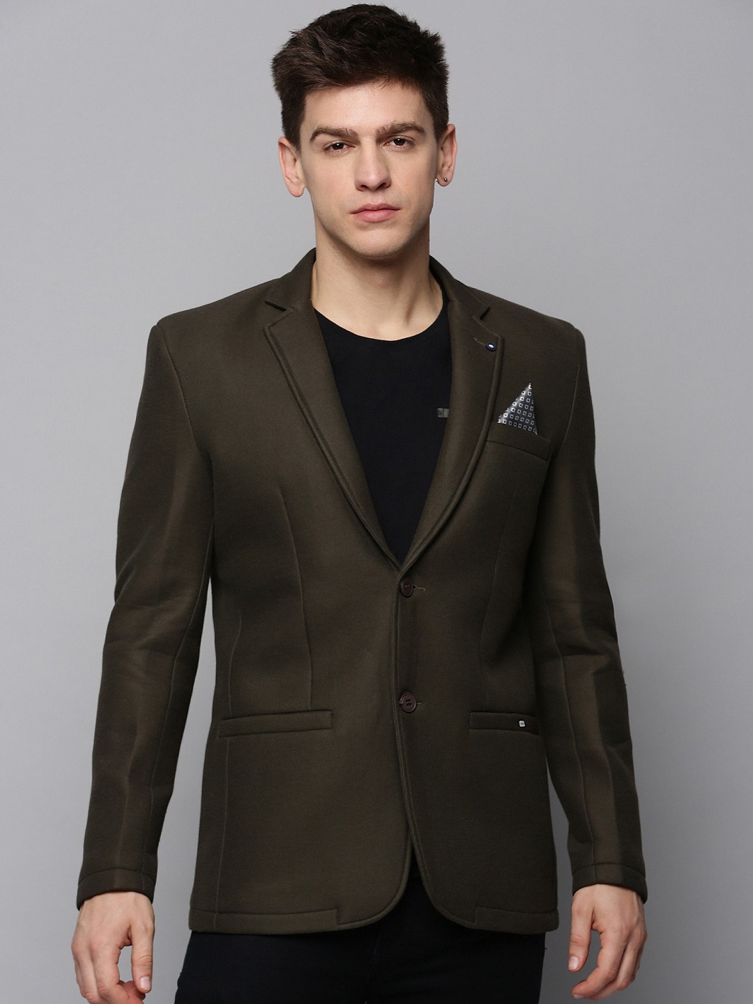 

SHOWOFF Men Cotton Single-Breasted Blazer, Olive