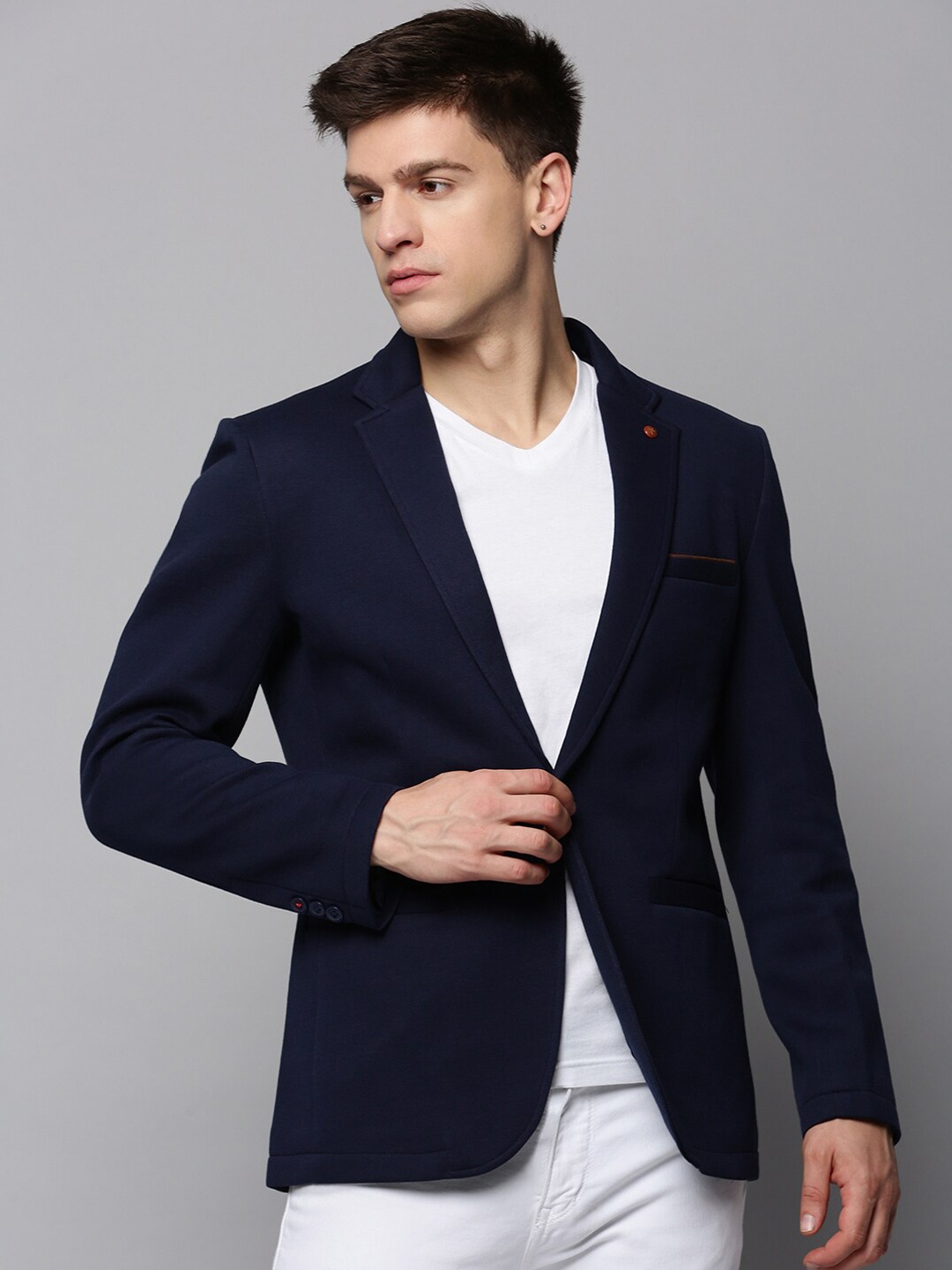 

SHOWOFF Men Dobby Notched Lapel Open-Front Blazer, Navy blue