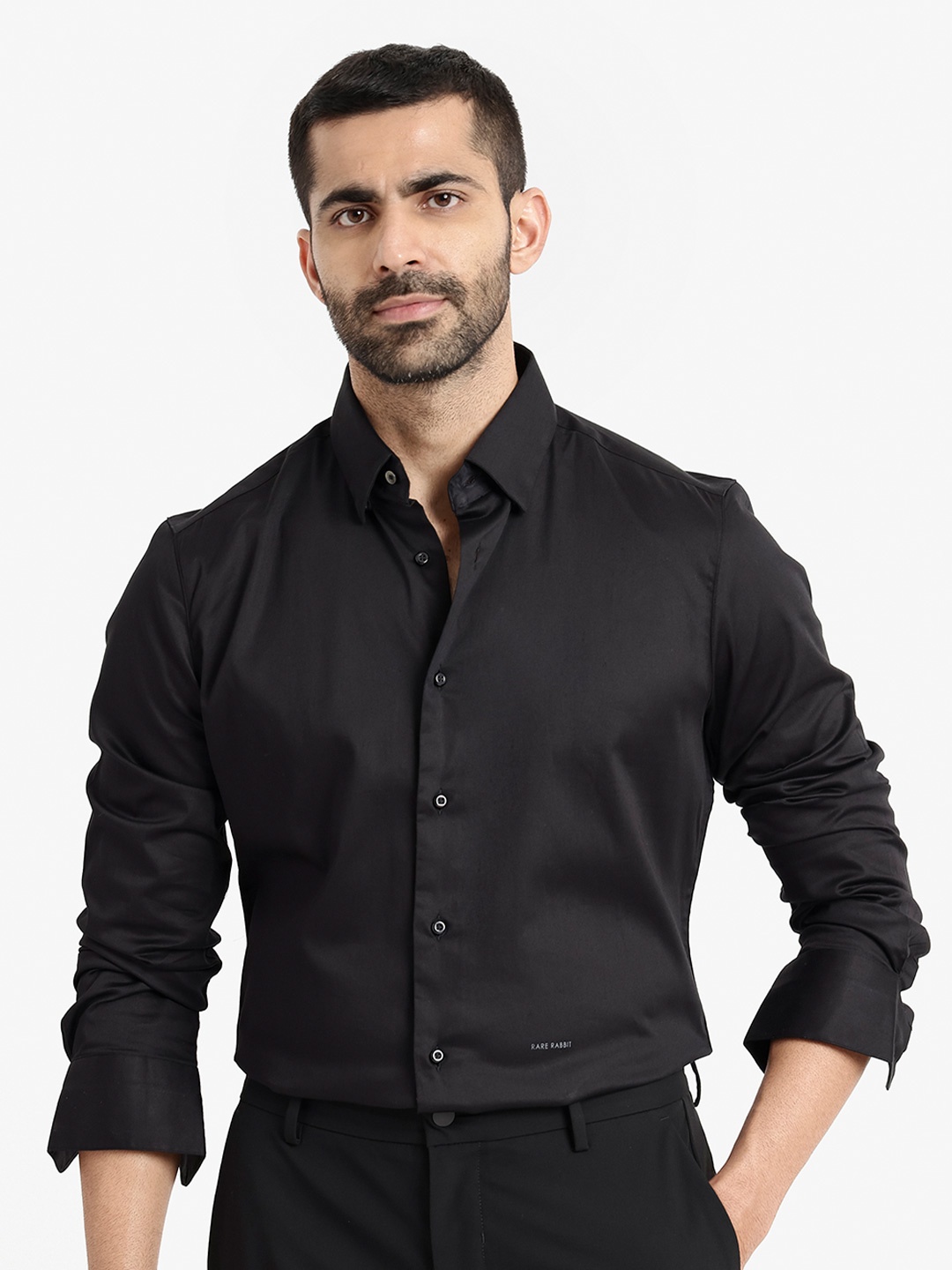 

RARE RABBIT Men Como Slim Fit Formal Cotton Shirt, Black