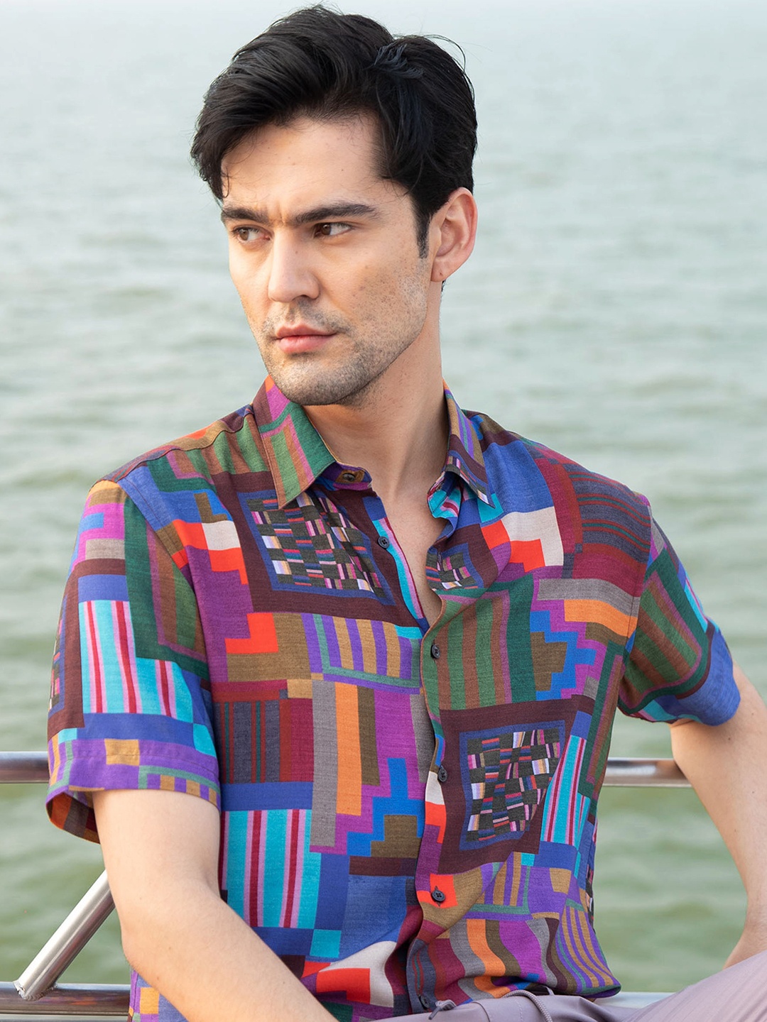 

RARE RABBIT Men Circon Slim Fit Printed Shirt, Blue