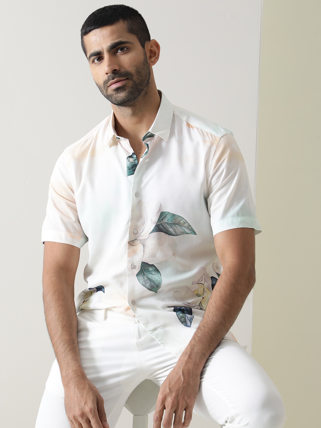 

RARE RABBIT Men Winstin Slim Fit Floral Printed Shirt, White