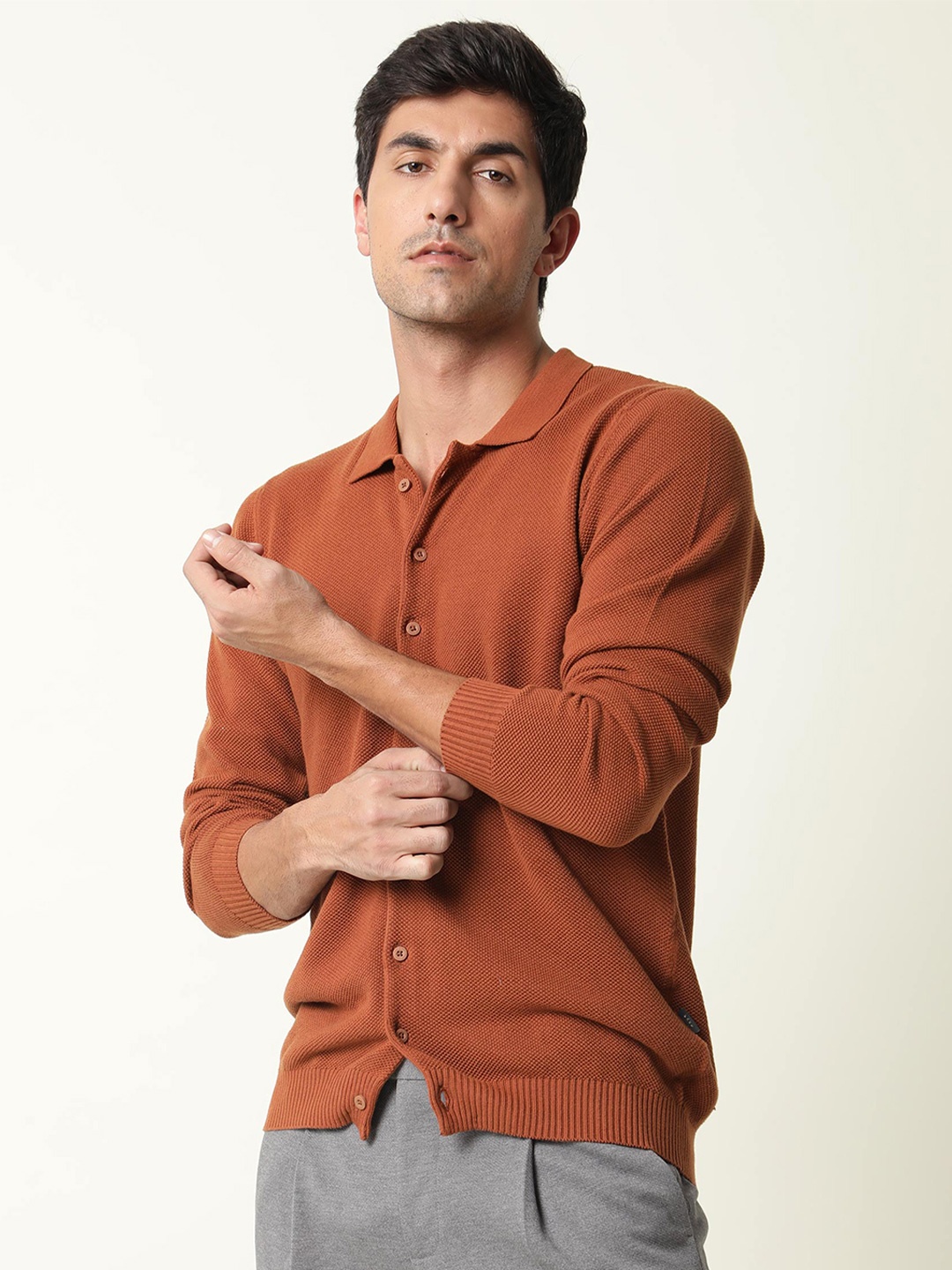 

RARE RABBIT Men Alias Regular Fit Cotton Shirt, Rust