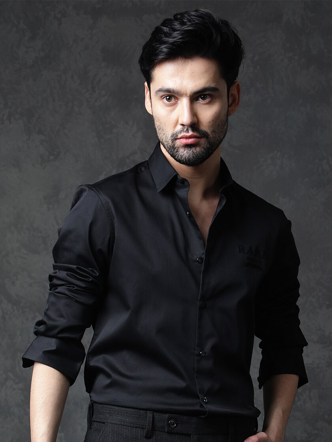 

RARE RABBIT Men Asap Slim Fit Formal Cotton Shirt, Black
