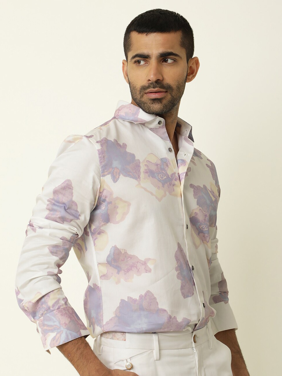 

RARE RABBIT Men Alston Slim Fit Printed Cotton Shirt, Off white