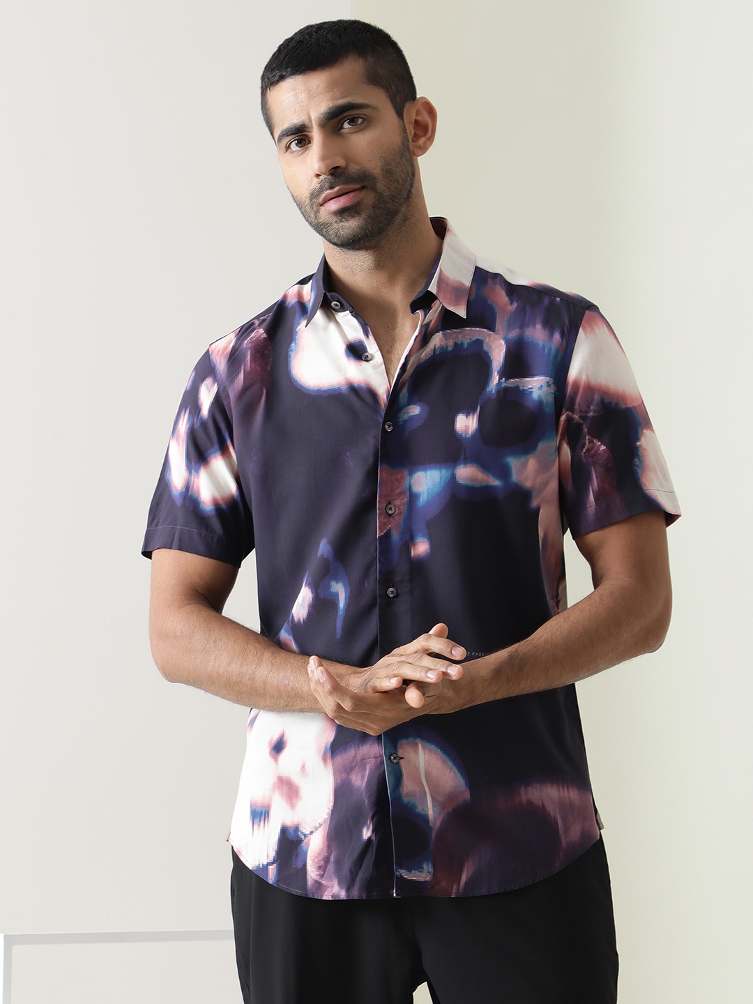 

RARE RABBIT Men Torio Slim Fit Printed Shirt, Navy blue