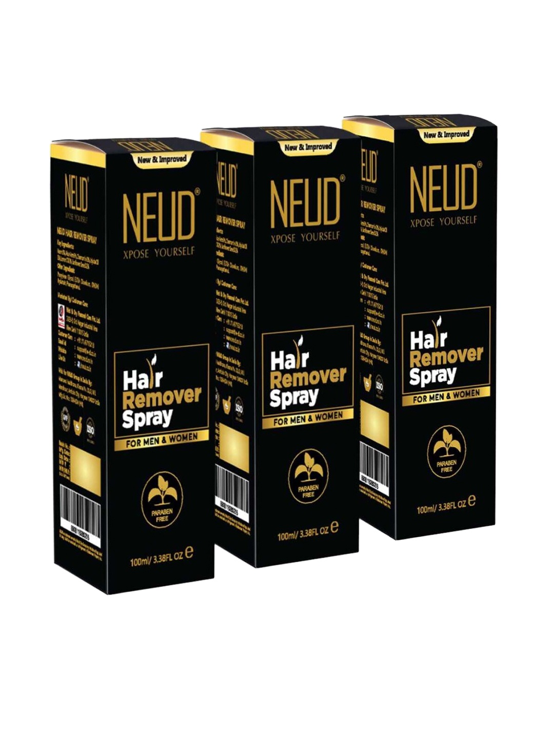 

NEUD Set of 3 Hair Remover Spray with Neem & Aloe Vera - 100 ml each, Black