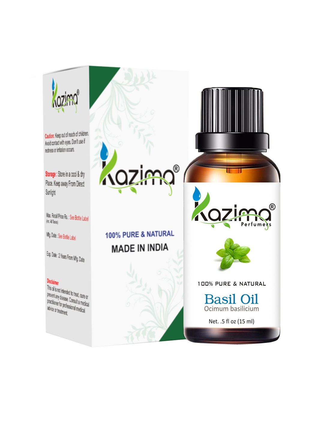 

KAZIMA Basil (Tulsi) Essential Oil - 15ml, White