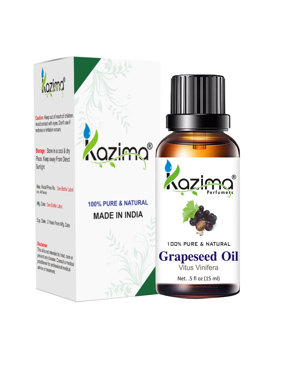 

KAZIMA Pure & Natural Grapeseed Carrier Oil - 15ml, Brown