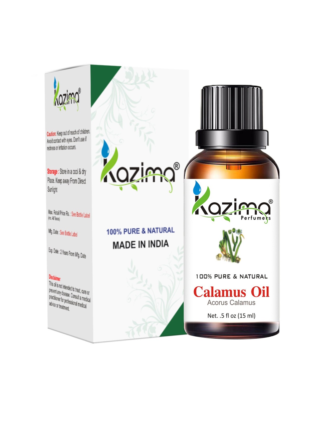 

KAZIMA Pure Natural Calamus Essential Oil - 15 ml, Brown
