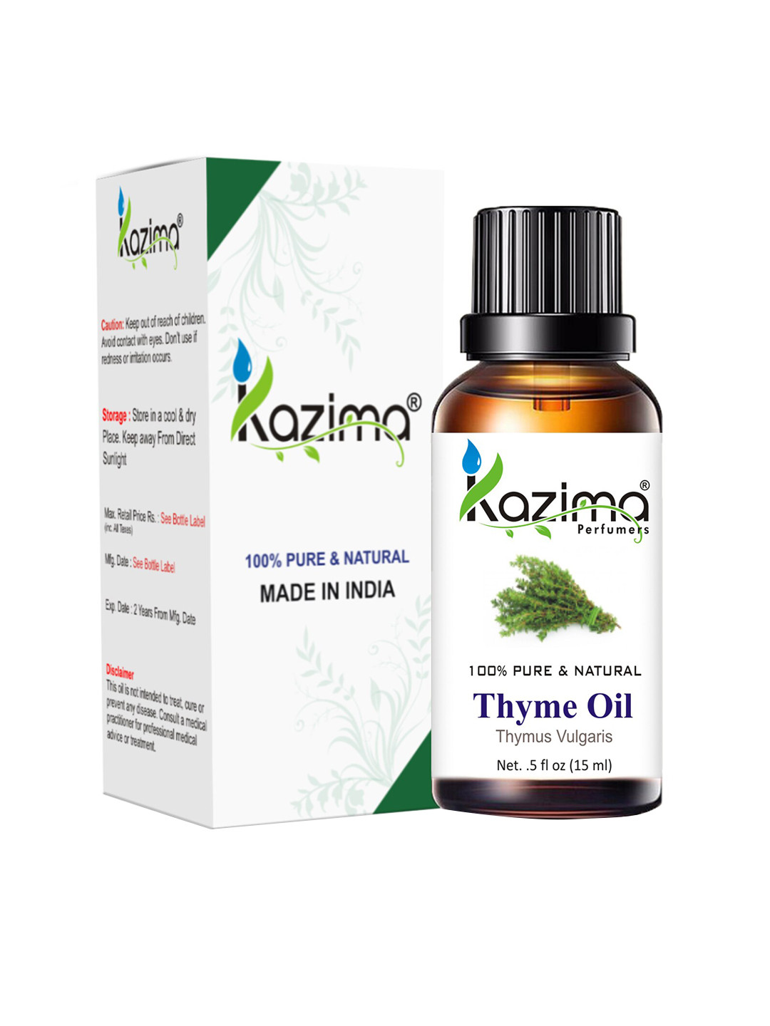 

KAZIMA Pure Natural Thyme Essential Oil - 15 ml, Brown
