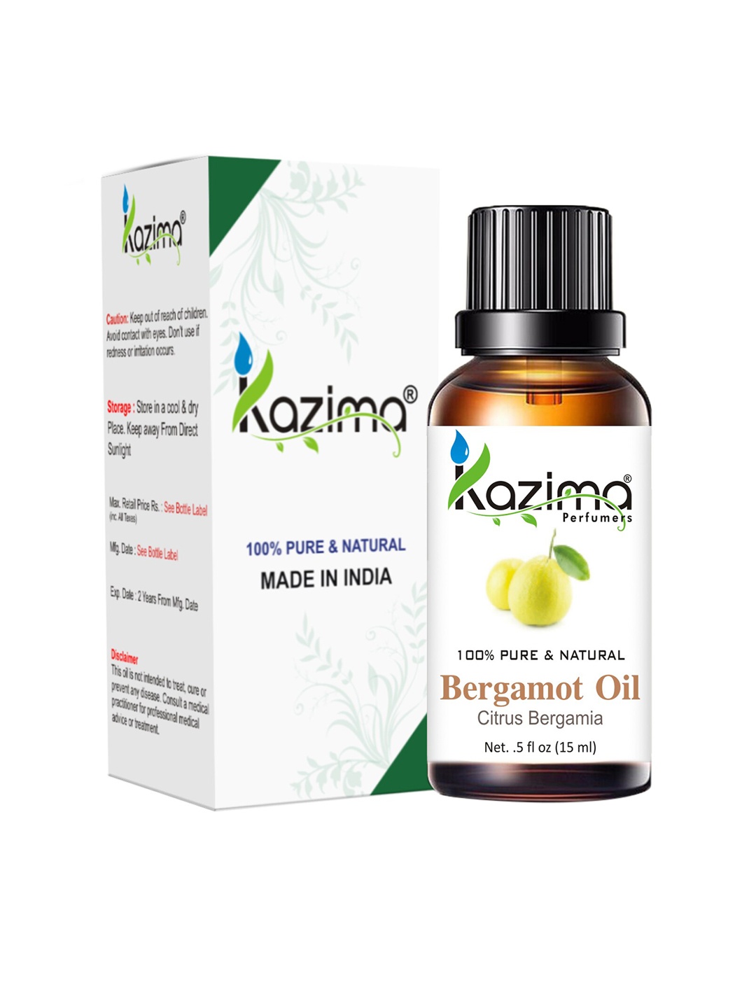 

KAZIMA Pure & Natural Bergamot Essential Oil 15 ml, Brown