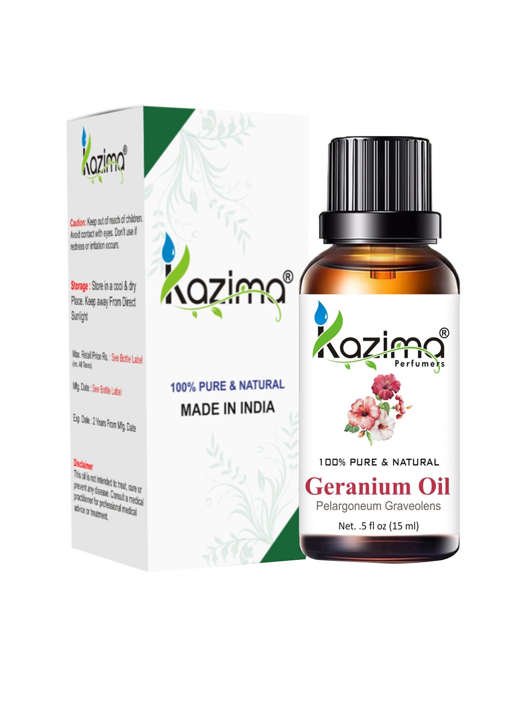 

KAZIMA Pure Natural Geranium Essential Oil -15 ml, Brown