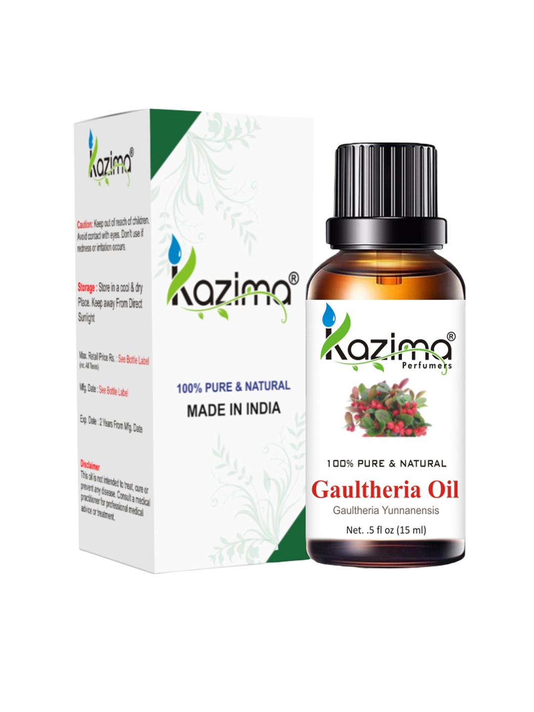 

KAZIMA Pure & Natural Gaultheria (Wintergreen) Essential Oil 15 ml, Brown