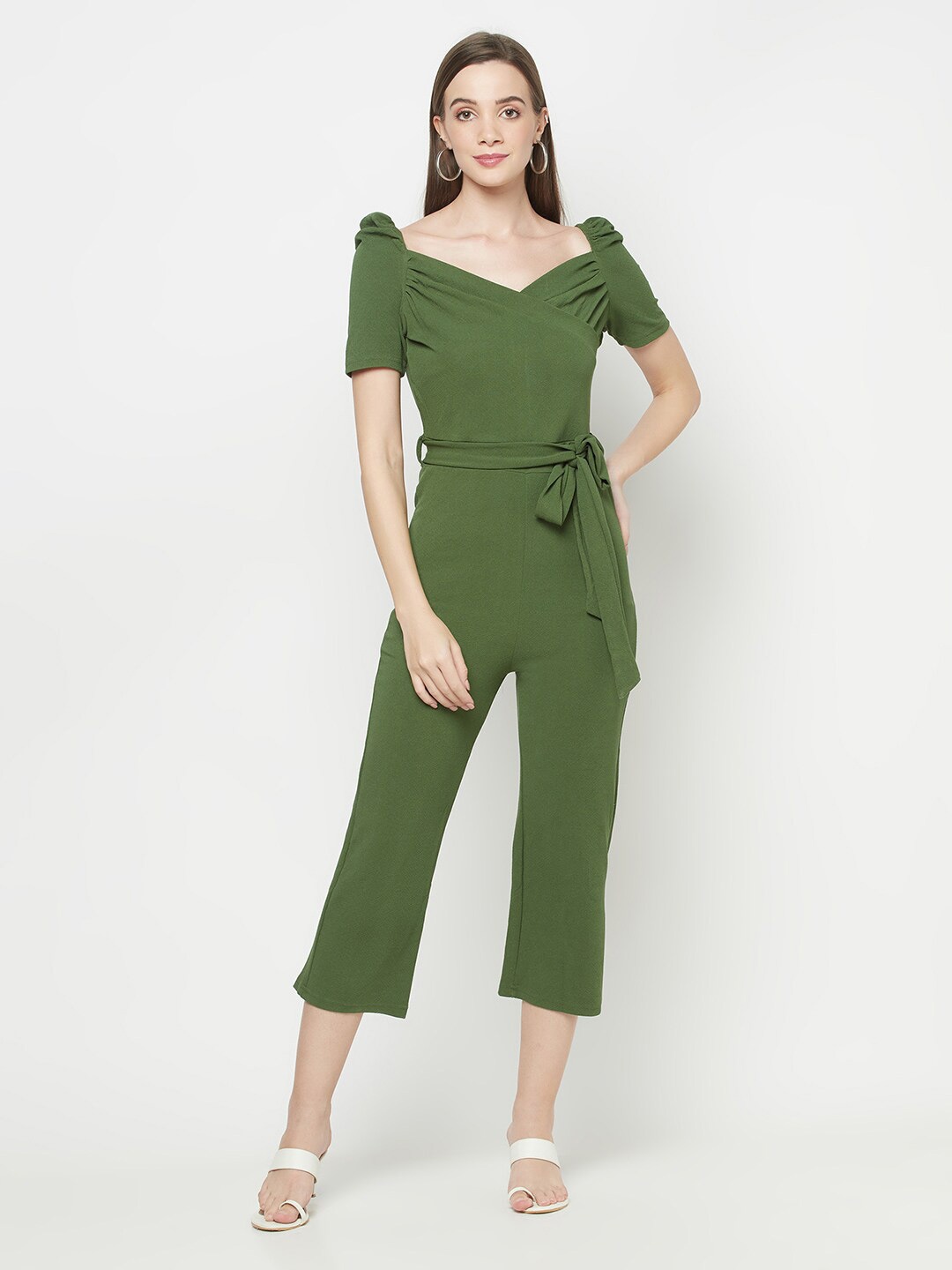

Purple State Sweetheart Neck Short Sleeves Capri Jumpsuit, Green