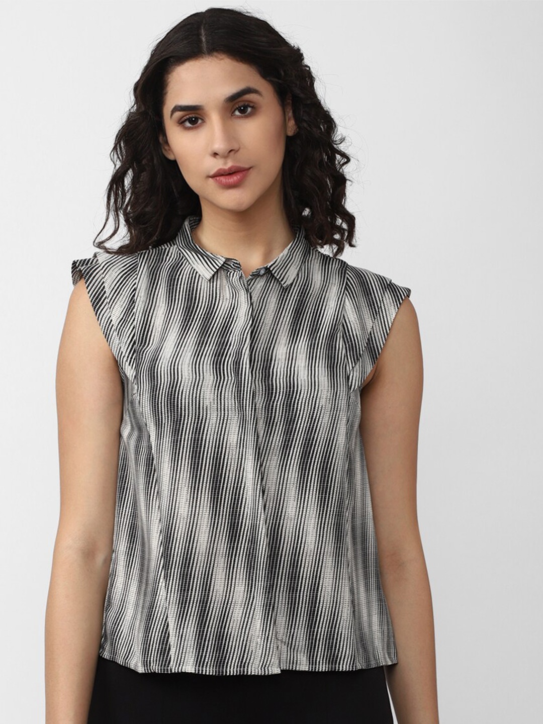 

Van Heusen Woman Striped Shirt Style Pure Cotton Top, Grey