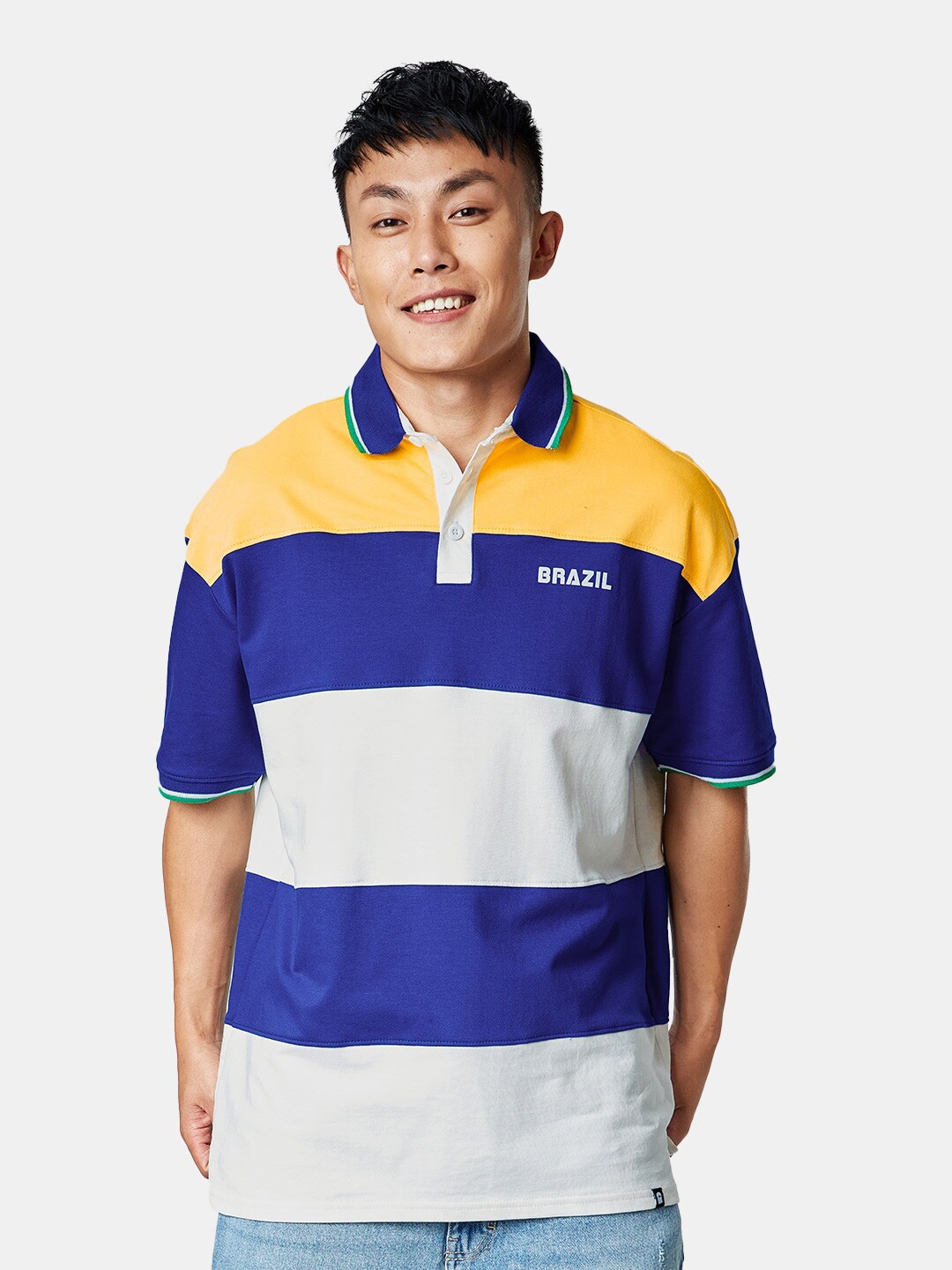 

The Souled Store Men Colourblocked Polo Collar Oversized T-Shirt, Blue