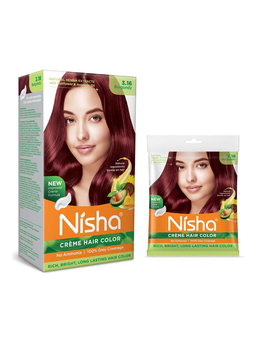 

Nisha Creme Long Lasting Hair Colouring Combo Pack- Burgundy 160 gm