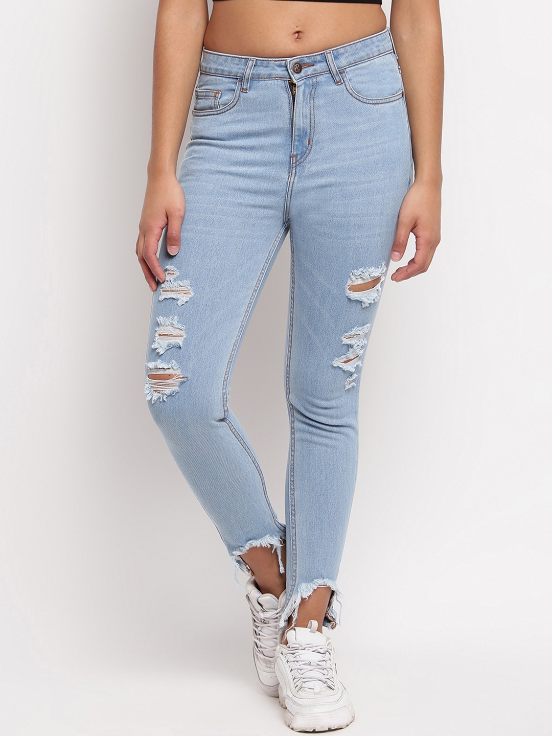 

TALES & STORIES Women Skinny Fit Highly Distressed Light Fade Jeans, Blue