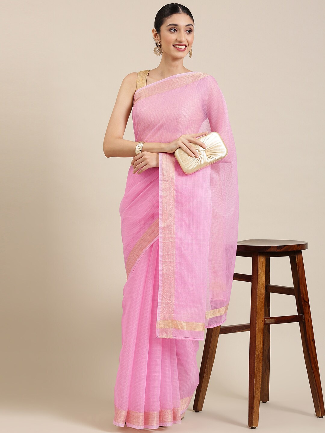 

Pavechas Zari Jute Cotton Kota Saree, Pink