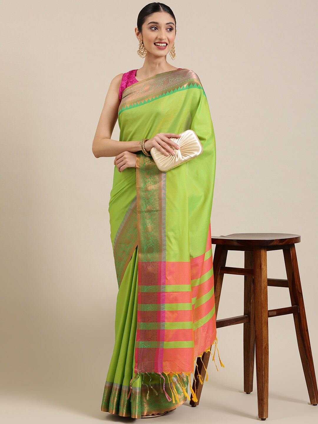 

Pavechas Zari Silk Cotton Banarasi Saree, Green