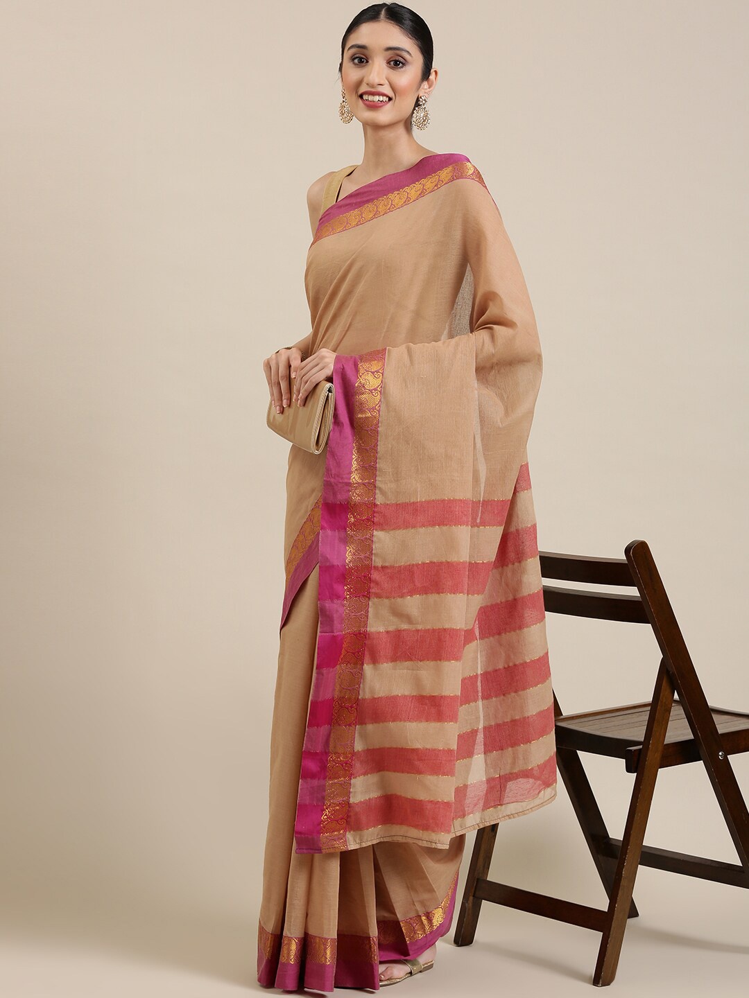 

Pavechas Pure Cotton Mangalagiri Zari Saree, Beige