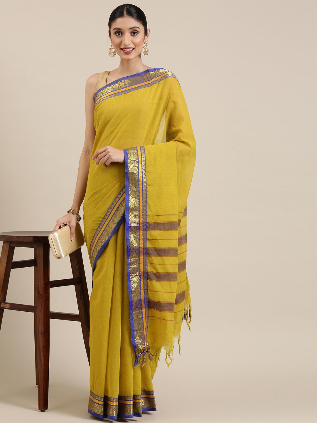 

Pavechas Pure Cotton Mangalagiri Saree, Green