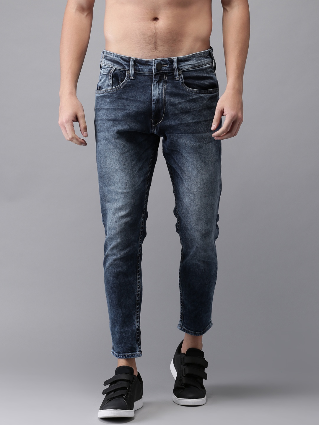

Moda Rapido Men Blue Slim Tapered Fit Cropped Mid-Rise Clean Look Stretchable Jeans