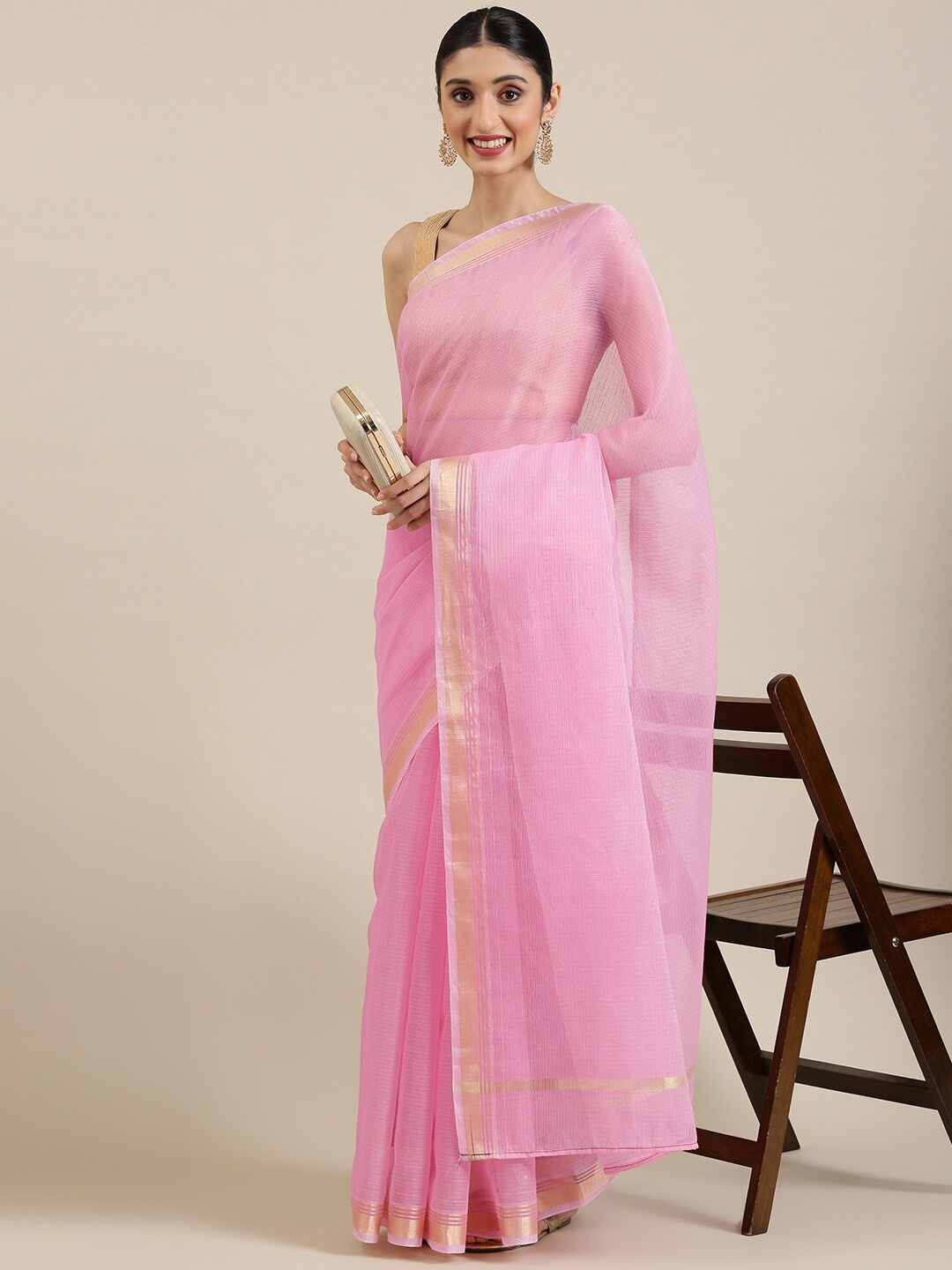 

Pavechas Zari Jute Cotton Kota Saree, Pink