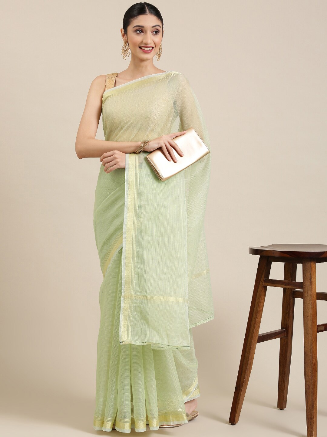 

Pavechas Zari Jute Cotton Kota Saree, Green