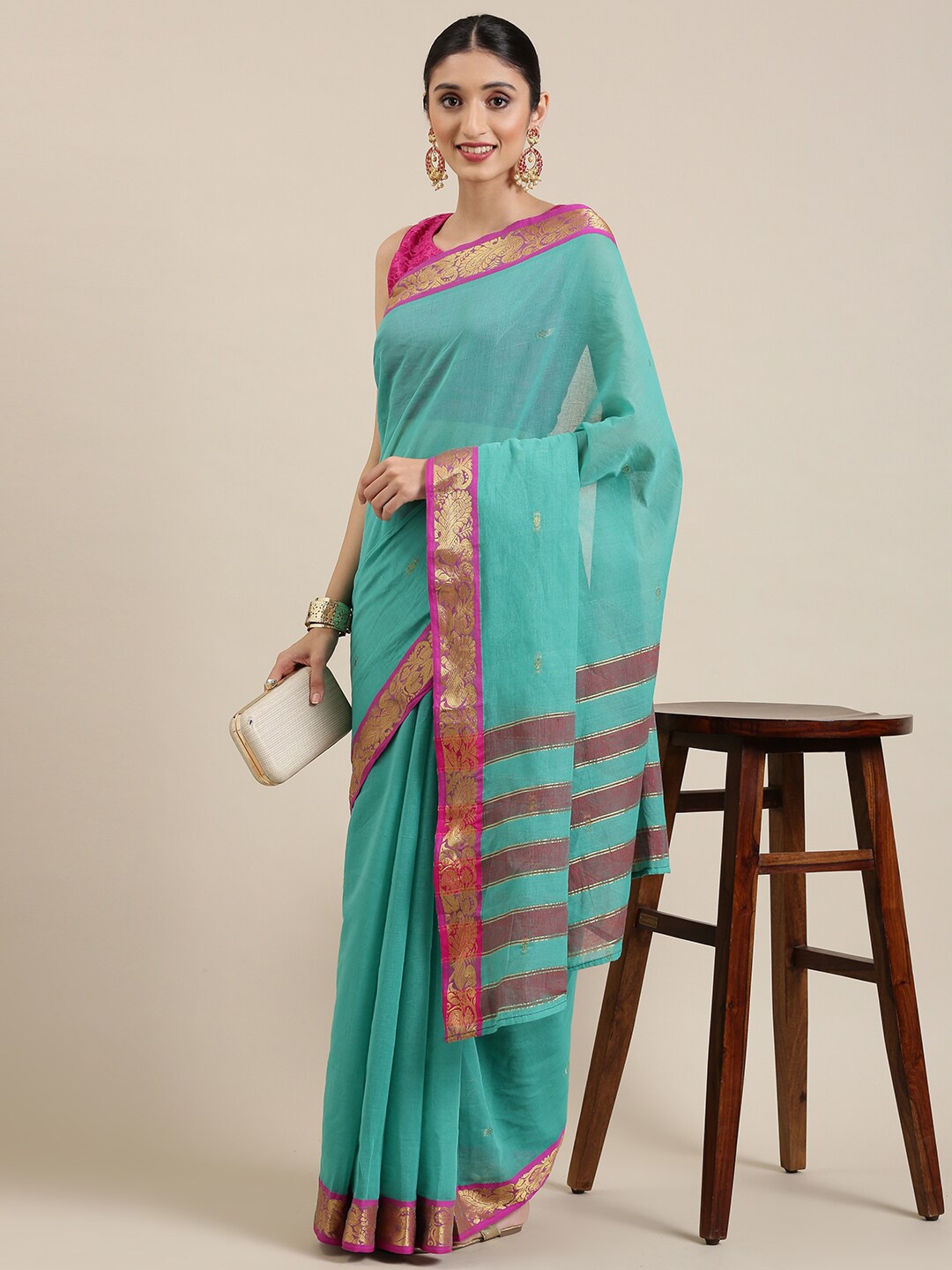 

Pavechas Pure Cotton Venkatgiri Zari Saree, Blue